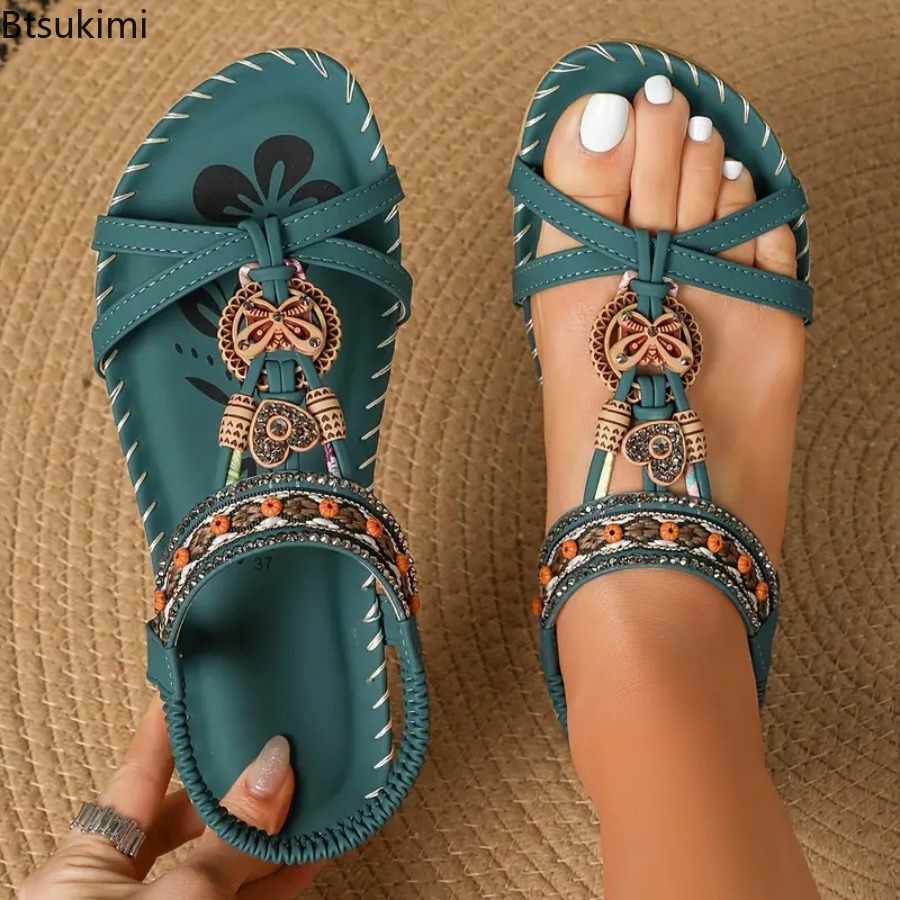 Ethnic Fashion Women - صنادل نسائية بوهيمية للشاطئ والمناسبات الخارجية،