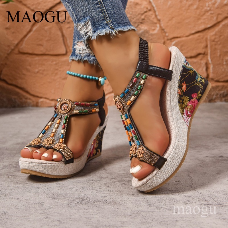 صنادل بوهو نسائية بكعب ويدج مز - مراجعة Ethnic Modern Fashion وسعره